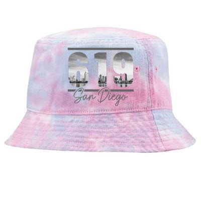 San Diego 619 Area Code Vintage Skyline California Tie-Dyed Bucket Hat