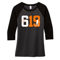 San Diego 619 Vintage 90s Baseball Style Women's Tri-Blend 3/4-Sleeve Raglan Shirt