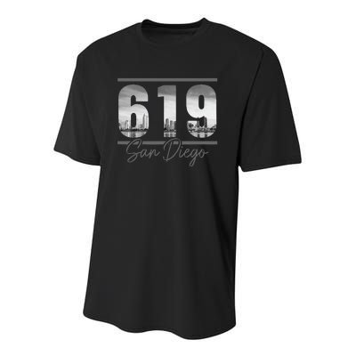 San Diego 619 Area Code Vintage Skyline California Youth Performance Sprint T-Shirt