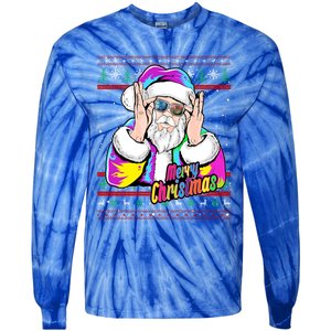 Santa Dj 90s Fancy Dress Costume And Christmas Dj Gift Tie-Dye Long Sleeve Shirt