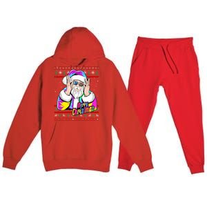 Santa Dj 90s Fancy Dress Costume And Christmas Dj Gift Premium Hooded Sweatsuit Set