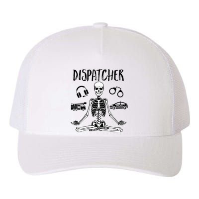 Spooky Dispatcher 911 Halloween Police Skeleton Meditating Yupoong Adult 5-Panel Trucker Hat