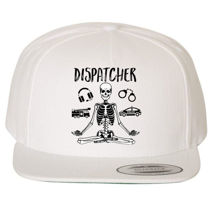 Spooky Dispatcher 911 Halloween Police Skeleton Meditating Wool Snapback Cap