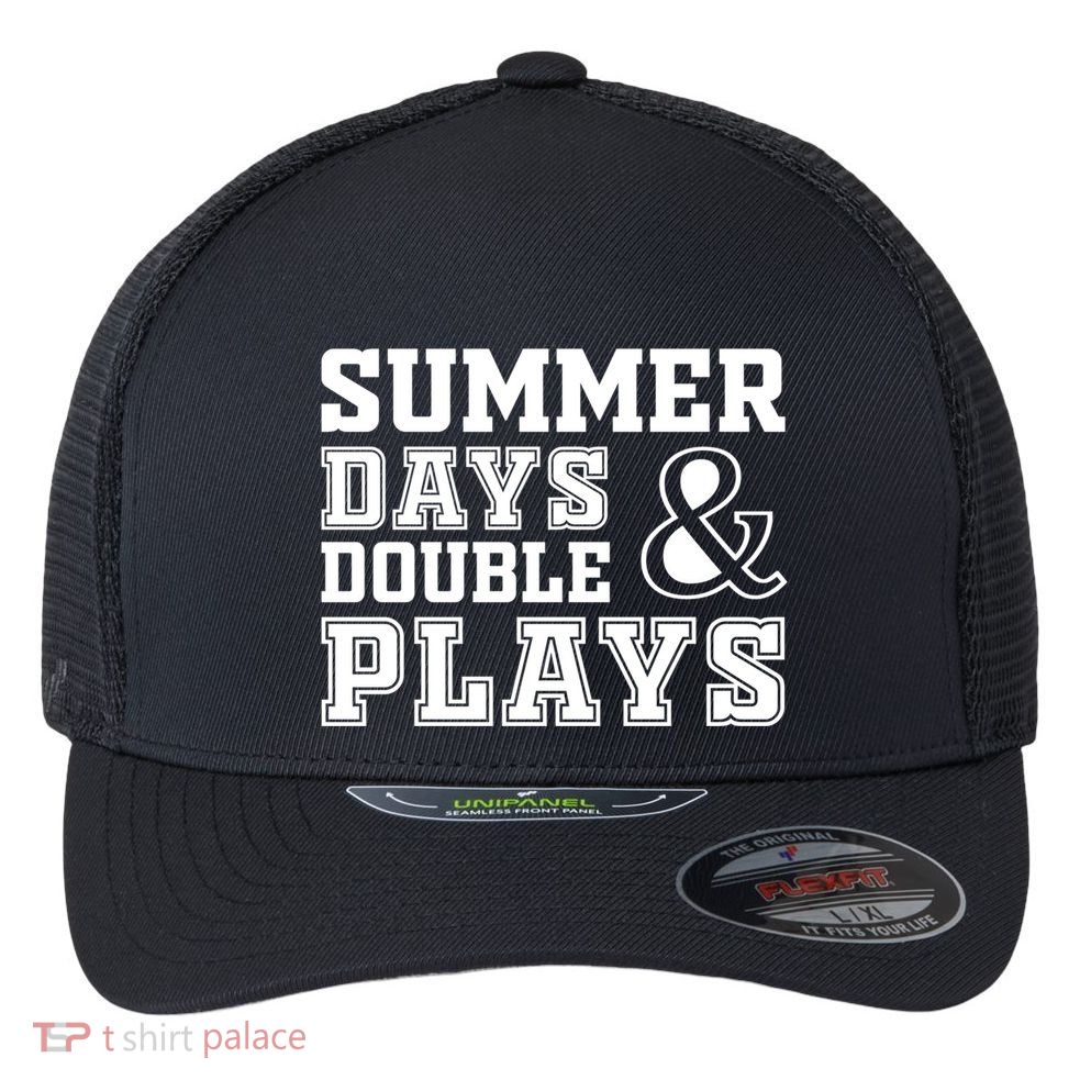 Summer Days and Double Plays Baseball Softball Summer Flexfit Unipanel Trucker Cap