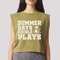 Summer Days and Double Plays Baseball Softball Summer Garment-Dyed Women's Muscle Tee