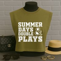 Summer Days and Double Plays Baseball Softball Summer Garment-Dyed Women's Muscle Tee