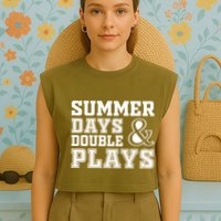 Summer Days and Double Plays Baseball Softball Summer Garment-Dyed Women's Muscle Tee