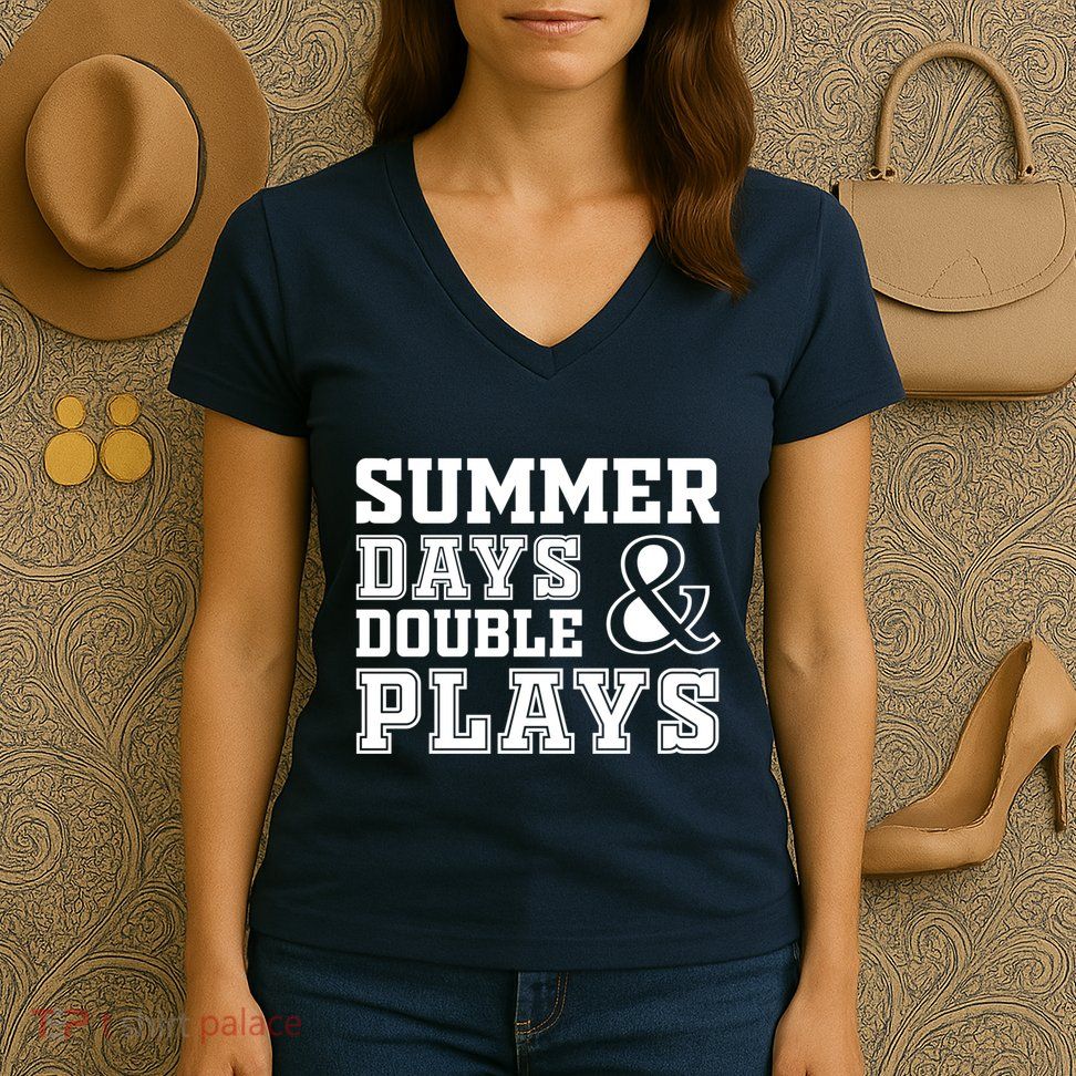 Summer Days and Double Plays Baseball Softball Summer Women's V-Neck T-Shirt