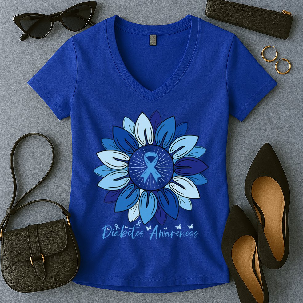 Sunflower Diabetes Awareness Month Women's V-Neck T-Shirt