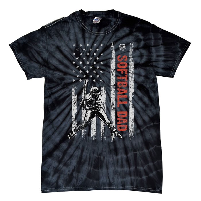 Softball Dad American Flag Father's Day 4th Of July Gift Tie-Dye T-Shirt