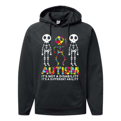 Skull Dance Autism Awareness Tee Mom Dad Kids Autism Performance Fleece Hoodie