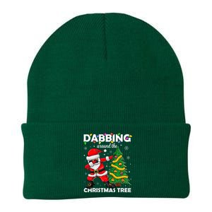 Santa Dabbing Around The Christmas Tree Lights Knit Cap Winter Beanie