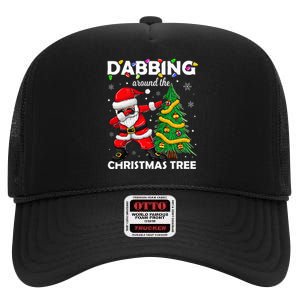 Santa Dabbing Around The Christmas Tree Lights High Crown Mesh Back Trucker Hat