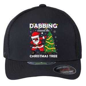 Santa Dabbing Around The Christmas Tree Lights Flexfit Unipanel Trucker Cap