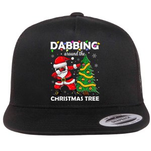 Santa Dabbing Around The Christmas Tree Lights Flat Bill Trucker Hat