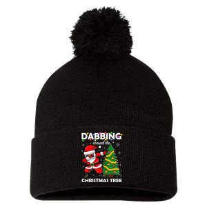 Santa Dabbing Around The Christmas Tree Lights Pom Pom 12in Knit Beanie