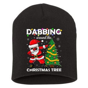 Santa Dabbing Around The Christmas Tree Lights Short Acrylic Beanie