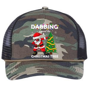 Santa Dabbing Around The Christmas Tree Lights Retro Rope Trucker Hat Cap