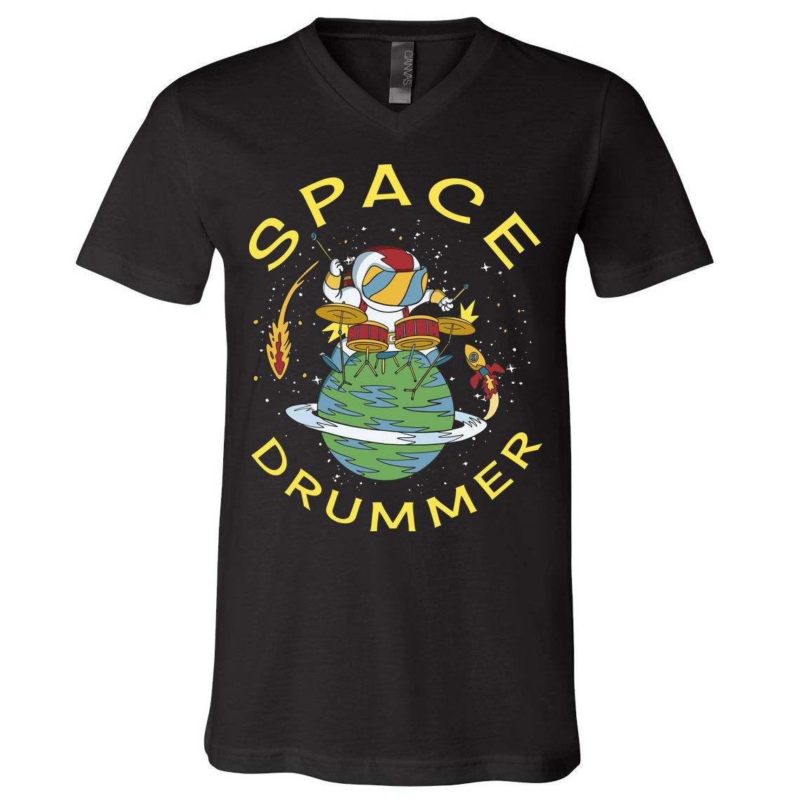 Space Drummer Astronaut V-Neck T-Shirt