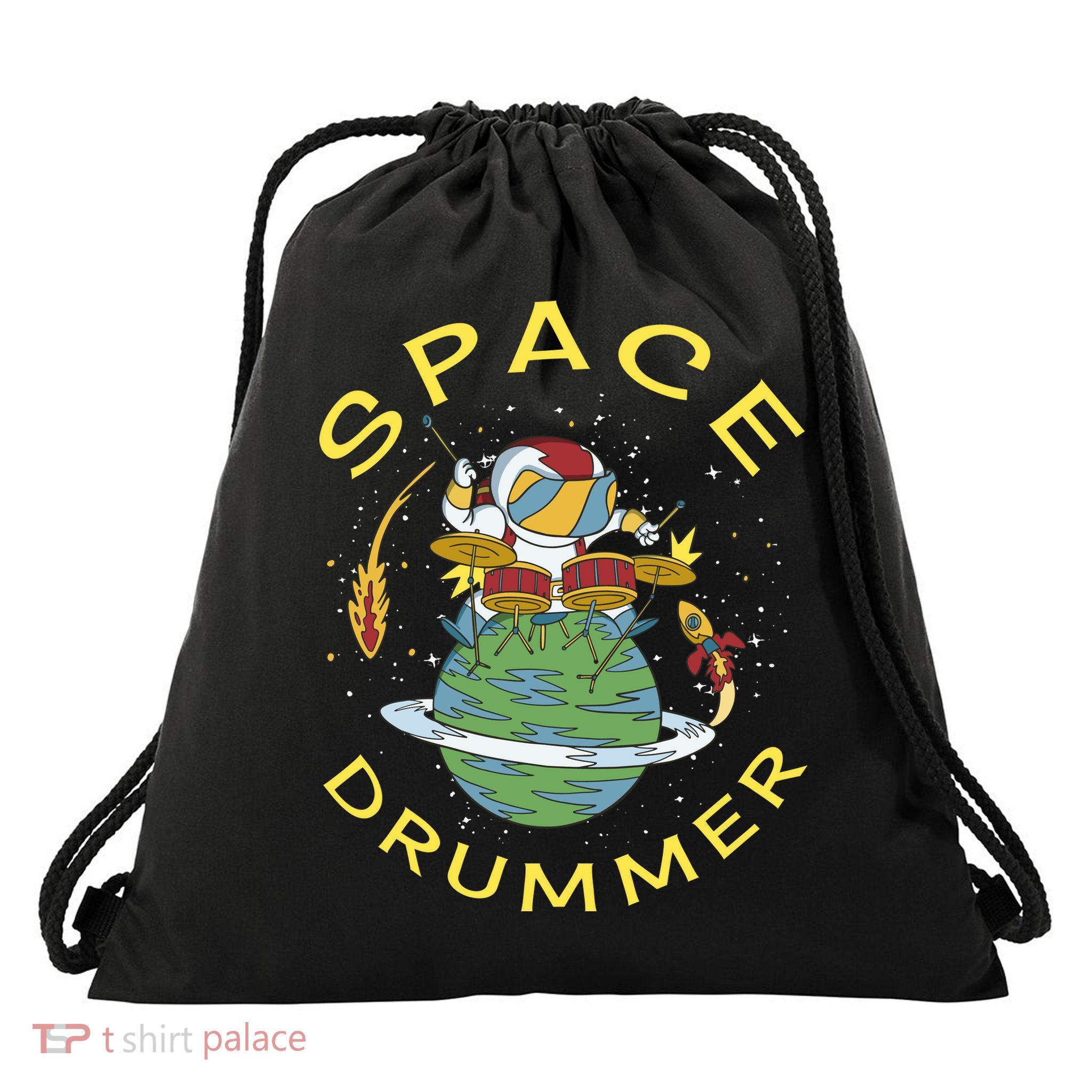 Space Drummer Astronaut Drawstring Bag