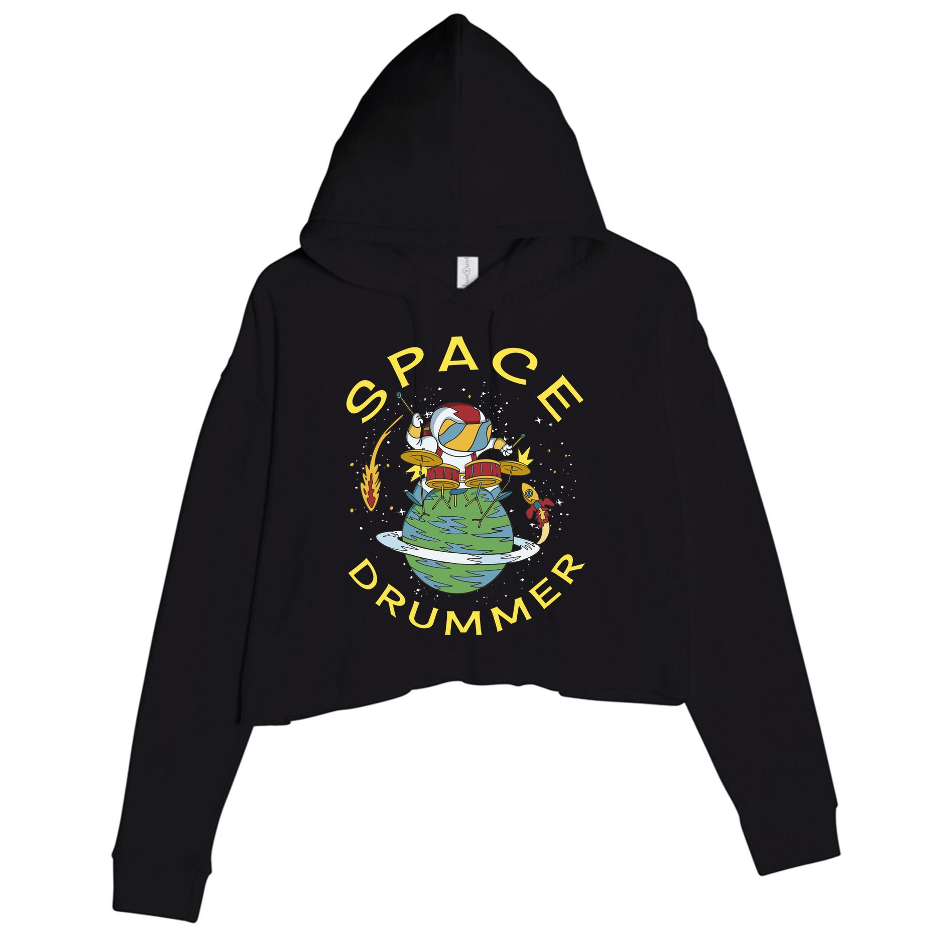 Space Drummer Astronaut Crop Fleece Hoodie
