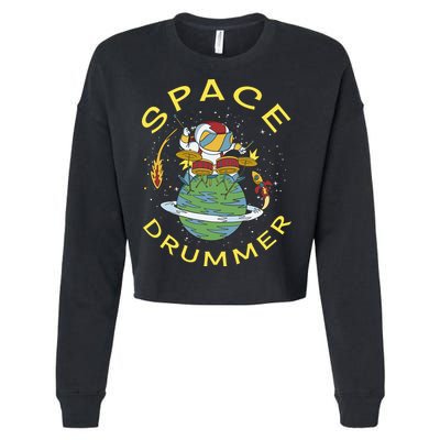 Space Drummer Astronaut Cropped Pullover Crew