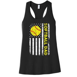 Softball Dad American Flag Fathers Day Women's Racerback Tank