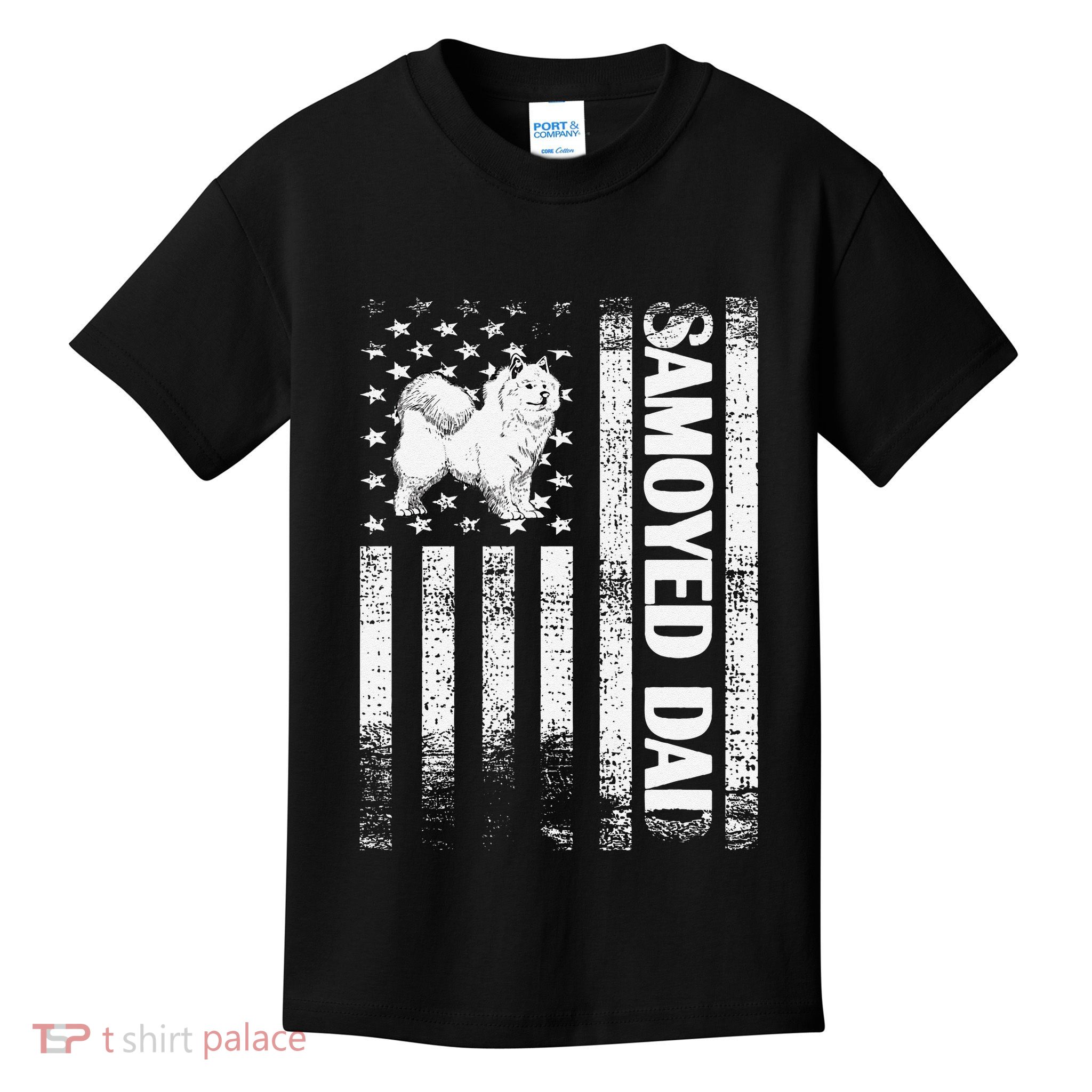 Samoyed Dad American Flag Samoyed Dog Owner Kids T-Shirt