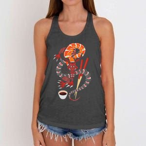 Sushi Dragon Anime Japan Japanese Cuisine Chef Food Lover Women's Knotted Racerback Tank