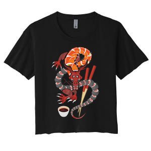 Sushi Dragon Anime Japan Japanese Cuisine Chef Food Lover Women's Crop Top Tee