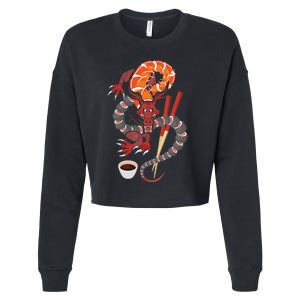 Sushi Dragon Anime Japan Japanese Cuisine Chef Food Lover Cropped Pullover Crew