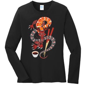 Sushi Dragon Anime Japan Japanese Cuisine Chef Food Lover Ladies Long Sleeve Shirt