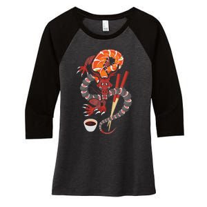 Sushi Dragon Anime Japan Japanese Cuisine Chef Food Lover Women's Tri-Blend 3/4-Sleeve Raglan Shirt