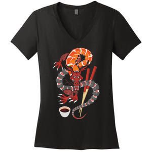 Sushi Dragon Anime Japan Japanese Cuisine Chef Food Lover Women's V-Neck T-Shirt