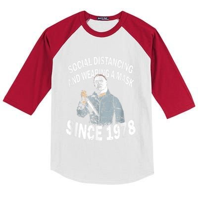 Social Distancing And Wearing A Mask Since 1978 , Halloween Michael Myers Kids Colorblock Raglan Jersey