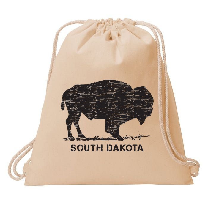 South Dakota And American Buffalo Bison Drawstring Bag