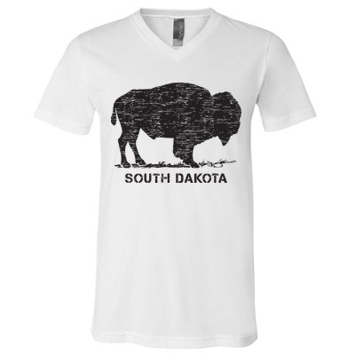 South Dakota And American Buffalo Bison V-Neck T-Shirt