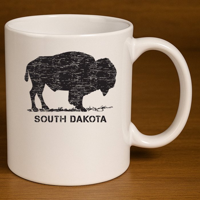 South Dakota And American Buffalo Bison 11oz C Handle Ceramic Mug