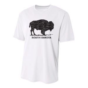 South Dakota And American Buffalo Bison Youth Performance Sprint T-Shirt