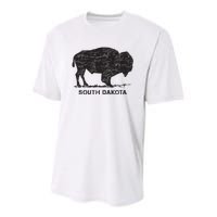 South Dakota And American Buffalo Bison Youth Performance Sprint T-Shirt