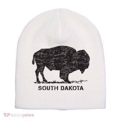 South Dakota And American Buffalo Bison Short Acrylic Beanie