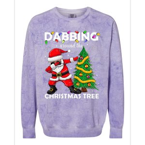 Santa Dabbing Around the Christmas Tree Lights Colorblast Crewneck Sweatshirt