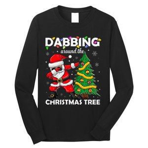 Santa Dabbing Around the Christmas Tree Lights Long Sleeve Shirt