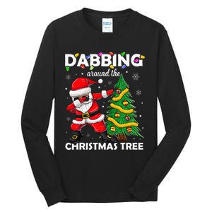 Santa Dabbing Around the Christmas Tree Lights Tall Long Sleeve T-Shirt