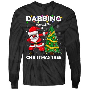 Santa Dabbing Around the Christmas Tree Lights Tie-Dye Long Sleeve Shirt