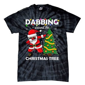 Santa Dabbing Around the Christmas Tree Lights Tie-Dye T-Shirt