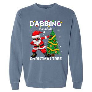 Santa Dabbing Around the Christmas Tree Lights Garment-Dyed Sweatshirt