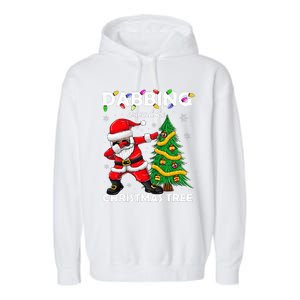 Santa Dabbing Around the Christmas Tree Lights Garment-Dyed Fleece Hoodie