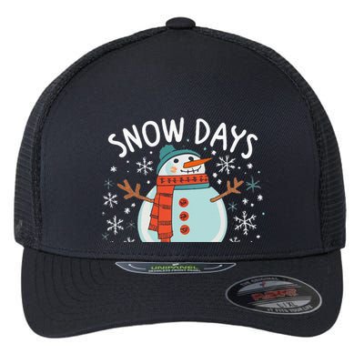 Snow Days Are The Best Snow Day Supporter Winter Snowman  Flexfit Unipanel Trucker Cap