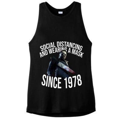 Social Distancing And Wearing A Mask Since 1978 Ladies PosiCharge Tri-Blend Wicking Tank